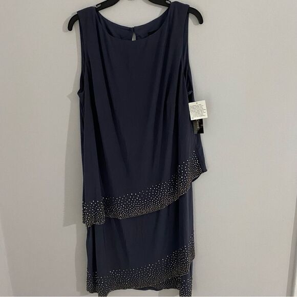Betsy & Adam Studded Asymmetrical Shift Dress - Picture 1 of 5
